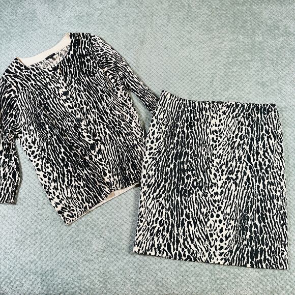TALBOTS Classy Animal Print Black Leopard Sweater Skirt Suit Combo 12P - Picture 1 of 5